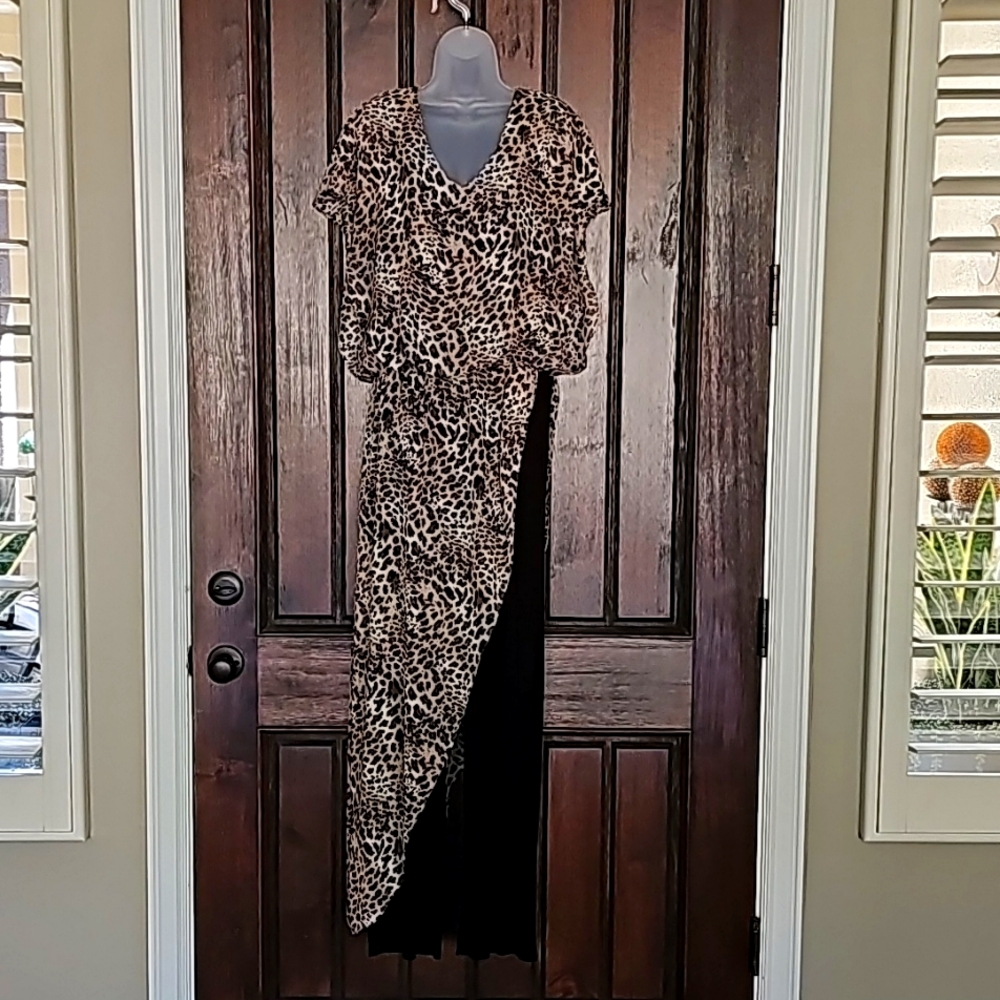 Last Tango Leopard Print Jumpsuit With Chiffon Ov… - image 1